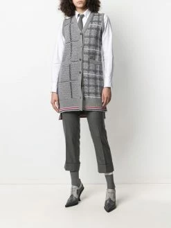 Thom Browne sleeveless checked cardi-coat