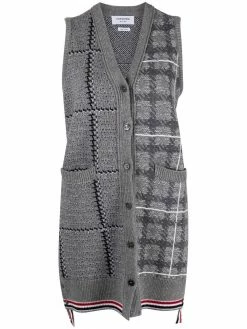 Thom Browne sleeveless checked cardi-coat