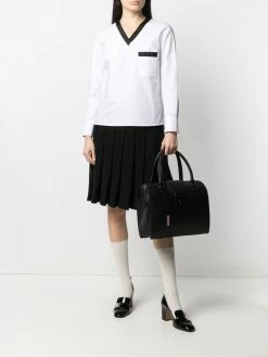 Thom Browne grosgrain trim V-neck blouse
