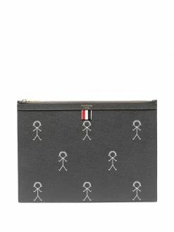 Thom Browne stick figure-print clutch bag