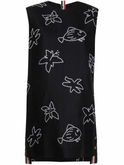 Thom Browne floral fish sleeveless mini dress