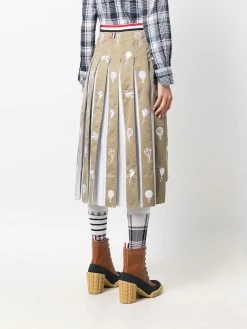 Thom Browne Sky Icons-embroidered pleated skirt