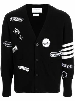 Thom Browne 4-Bar patch-detail cardigan