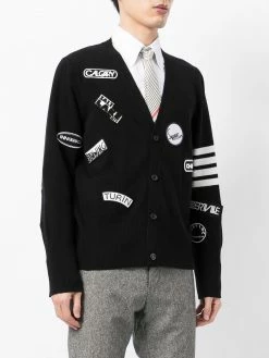 Thom Browne 4 Bar patch detail cardigan cardigans of men 7 Thom Browne 4-Bar patch-detail cardigan