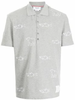 Thom Browne bear fish embroidered polo shirt