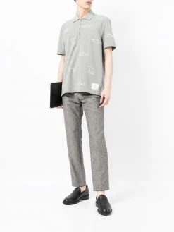 Thom Browne bear fish embroidered polo shirt