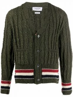 Thom Browne cable-knit tri-stripe cardigan