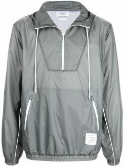 Thom Browne logo-patch zip-up hoodie