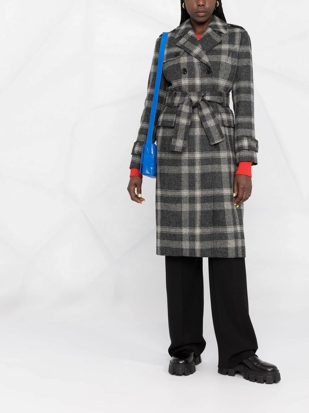 Thom Browne Check pattern doubled breasted belted coat double breasted & peacoats of women 2 Thom Browne check pattern doubled breasted belted coat