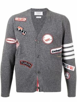 Thom Browne 4-bar logo-patch V-neck cardigan