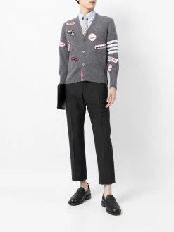 Thom Browne 4-bar logo-patch V-neck cardigan